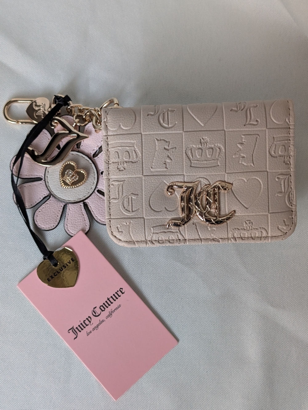 Juicy Couture Pink Pretty Pop Dual Sided Card Case Wallet w/ Floral Charms